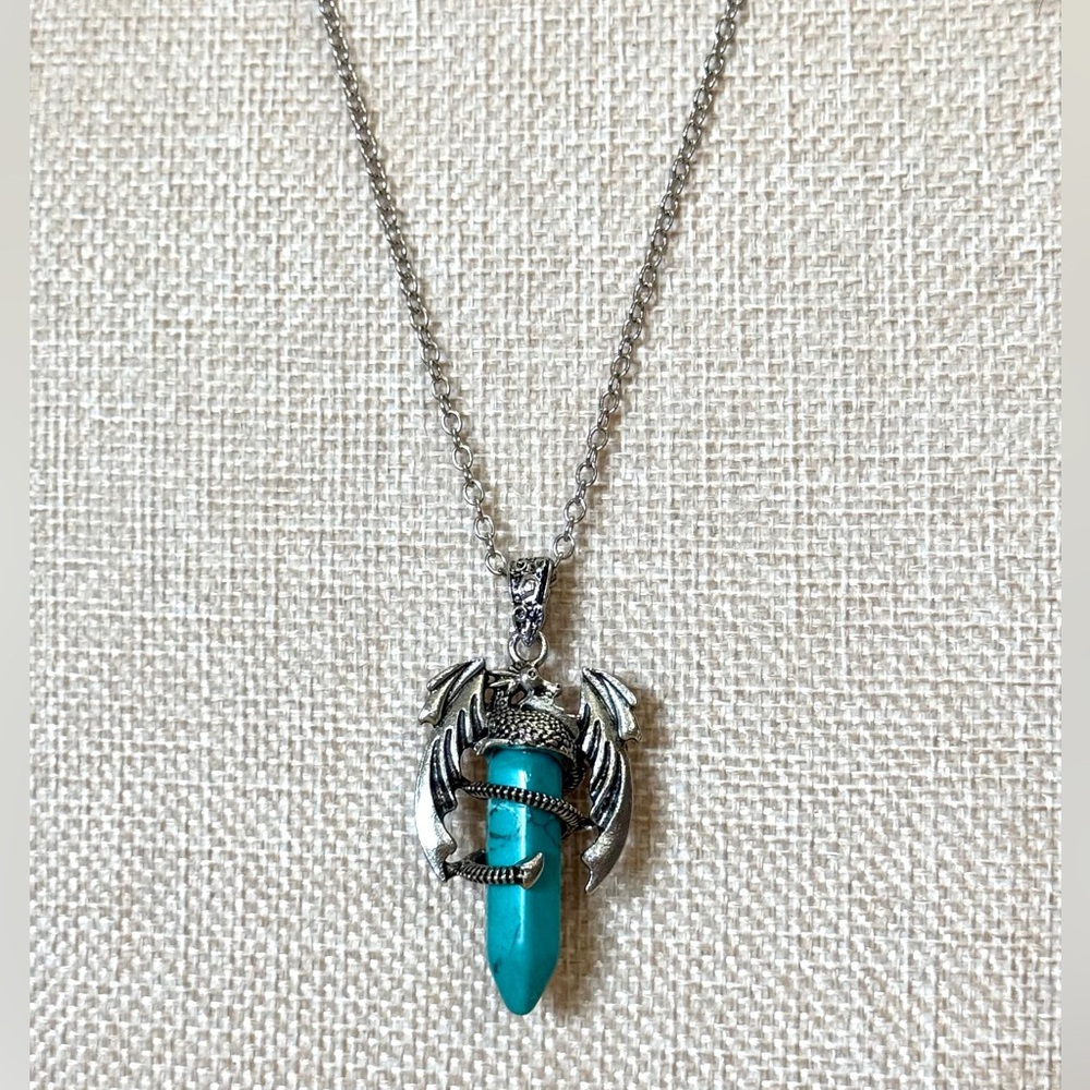 Dragon’s Embrace Teal Howlite Pendant Necklace